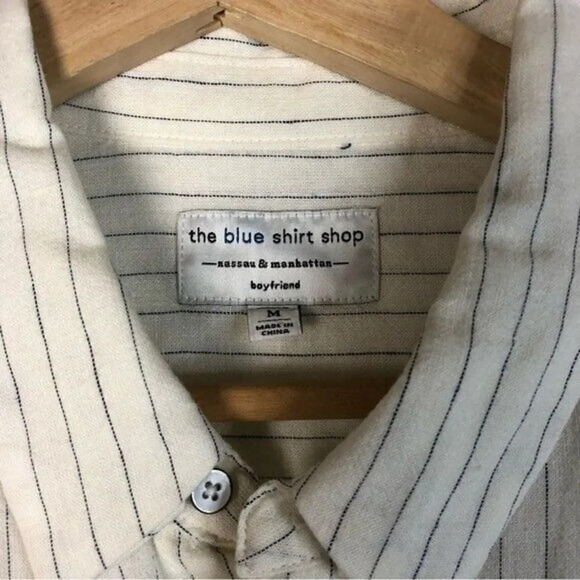 DL1961 X The Blue Shirt Shop Nassau & Manhattan White Linen Pin Stripe Top M - Picture 4 of 4
